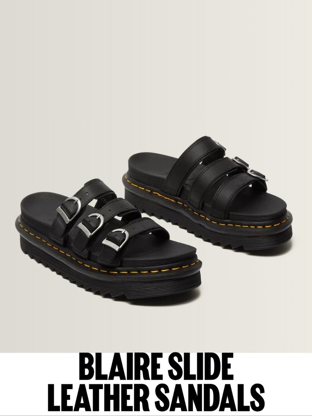 Blair Black Triple-Buckle Platform Slide Sandals